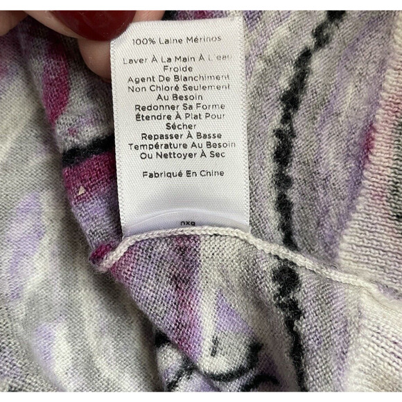 Talbots Sweater Petite 2X Purple Gray Paisley Pure Merino Wool Knit Pullover Top - Picture 13 of 13